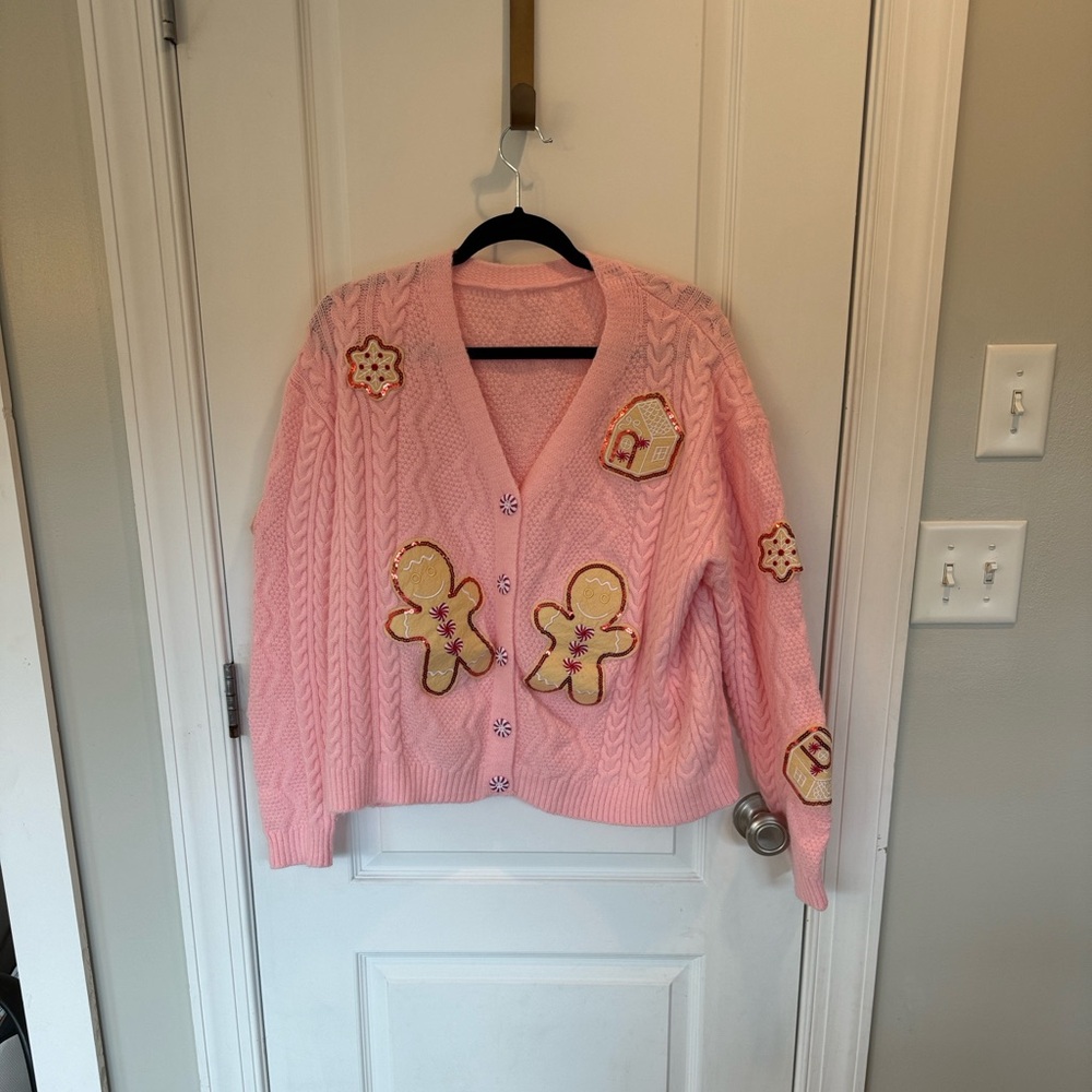 Pink Gingerbread Cardigan Sweater